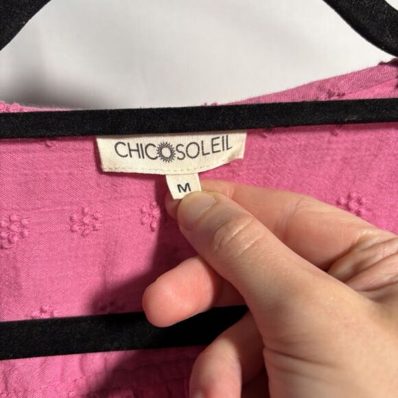 Chicosoleil France Pink Swiss Dot Long Sleeve Puffy Coquette Buttons Blouse Sz M - Picture 4 of 6